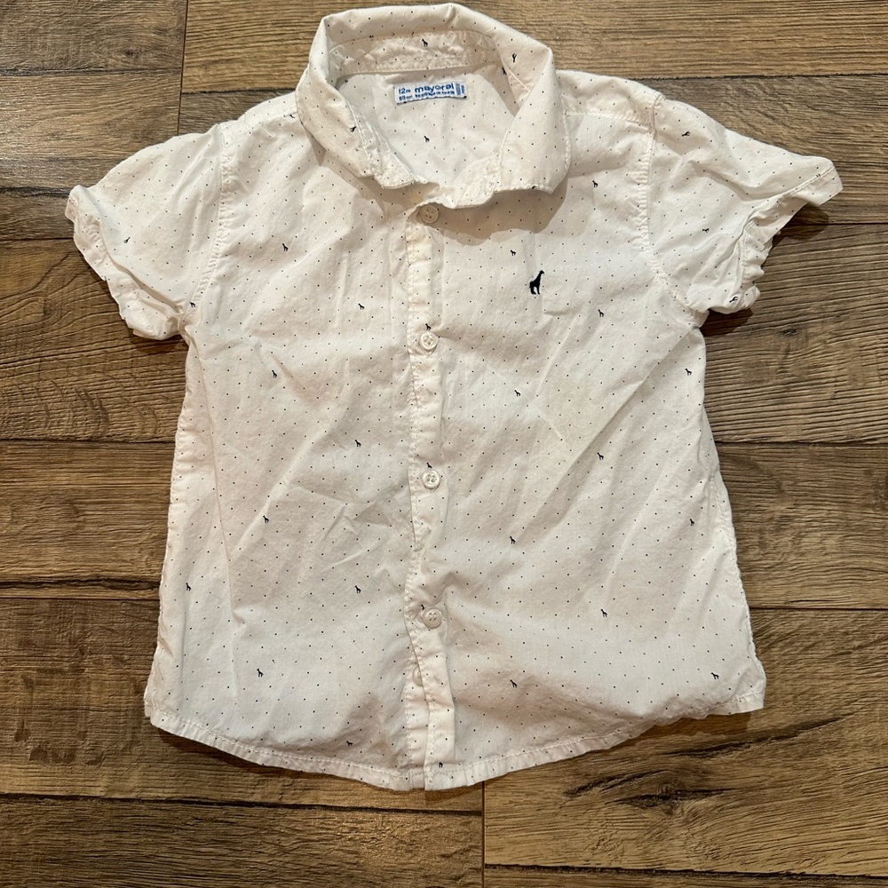 Mayoral White Button Down Giraffe Print and Short Set